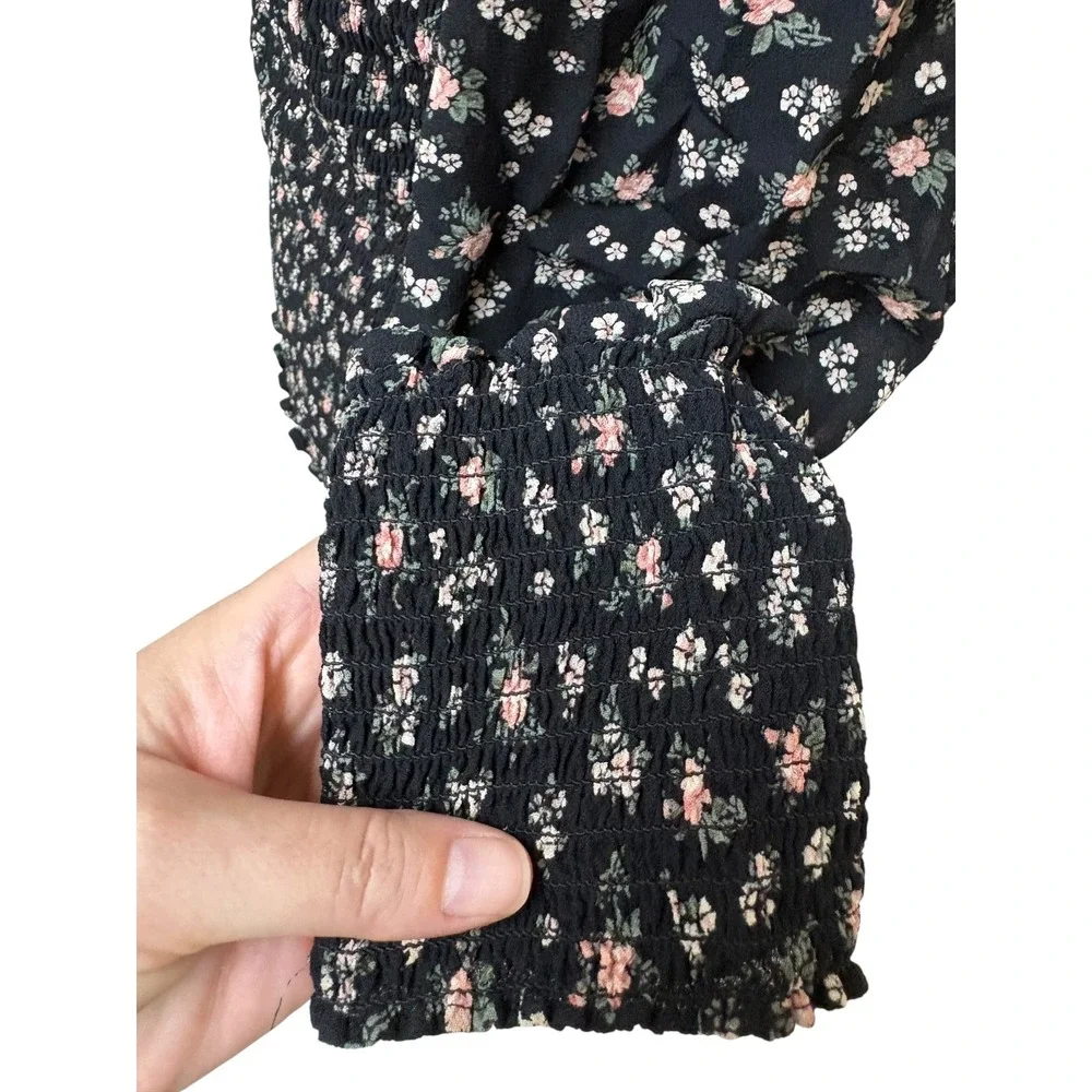 Reformation Pinto Black Freesia Smocked Floral Dark Romantic Whimsygoth Top - 1x